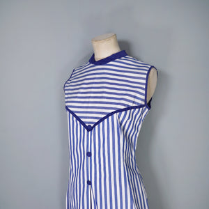 60s BLUE WHITE STRIPED COTTON NAUTICAL MOD DRESS - S
