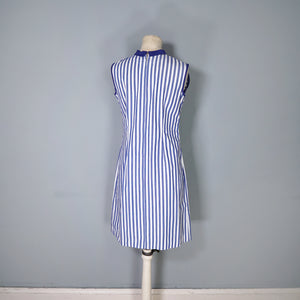 60s BLUE WHITE STRIPED COTTON NAUTICAL MOD DRESS - S