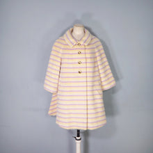 Load image into Gallery viewer, 50s 60s CLAREWOOD PASTEL YELLOW AND PURPLE STRIPE FUZZY MOHAIR SWING COAT - S-M