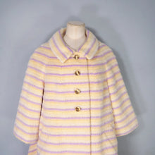 Load image into Gallery viewer, 50s 60s CLAREWOOD PASTEL YELLOW AND PURPLE STRIPE FUZZY MOHAIR SWING COAT - S-M