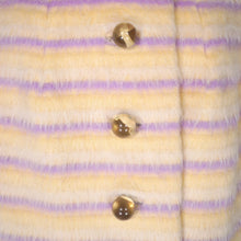 Load image into Gallery viewer, 50s 60s CLAREWOOD PASTEL YELLOW AND PURPLE STRIPE FUZZY MOHAIR SWING COAT - S-M