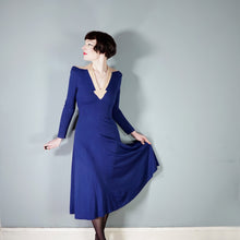 Load image into Gallery viewer, 70s DEEP BLUE ART DECO STYLE PONTE KNIT JERSEY DRESS - XS-S