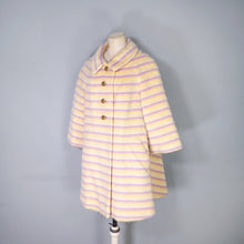 Load image into Gallery viewer, 50s 60s CLAREWOOD PASTEL YELLOW AND PURPLE STRIPE FUZZY MOHAIR SWING COAT - S-M