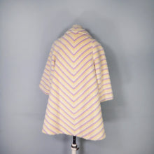 Load image into Gallery viewer, 50s 60s CLAREWOOD PASTEL YELLOW AND PURPLE STRIPE FUZZY MOHAIR SWING COAT - S-M