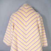 Load image into Gallery viewer, 50s 60s CLAREWOOD PASTEL YELLOW AND PURPLE STRIPE FUZZY MOHAIR SWING COAT - S-M
