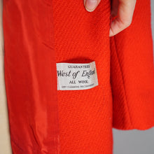 Load image into Gallery viewer, 60s BOLD RED WOOL MOD COAT WITH BUCKLE AND BIG SHEEPSKIN COLLAR -