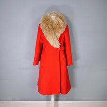 Load image into Gallery viewer, 60s BOLD RED WOOL MOD COAT WITH BUCKLE AND BIG SHEEPSKIN COLLAR -
