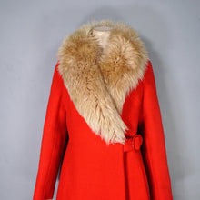 Load image into Gallery viewer, 60s BOLD RED WOOL MOD COAT WITH BUCKLE AND BIG SHEEPSKIN COLLAR -