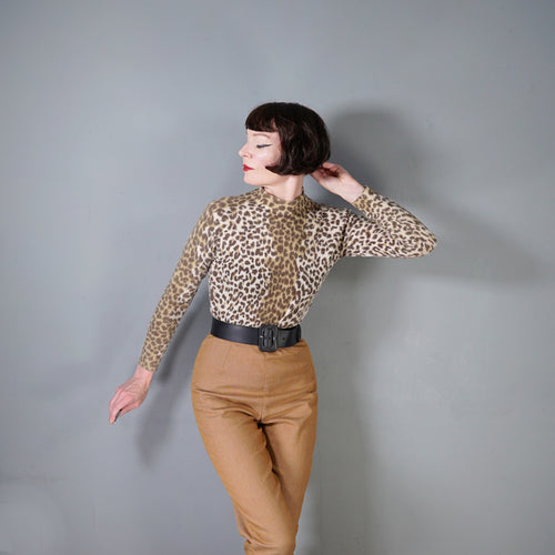 60s 70s DEBENHAMS LEOPARD ANIMAL PRINT ANGORA BLEND WOOL JUMPER - M