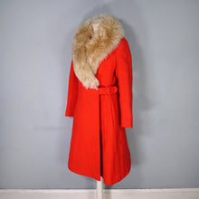 Load image into Gallery viewer, 60s BOLD RED WOOL MOD COAT WITH BUCKLE AND BIG SHEEPSKIN COLLAR -