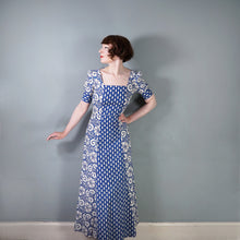 Load image into Gallery viewer, 60s 70s MISTER ANT BLUE WHITE BLOCK PRINT COTTON MAXI DRESS - XS