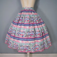 Load image into Gallery viewer, 50s PINK NOVELTY SCENIC HARBOUR AND BOATS PRINT FULL SKIRT -26-27&quot;