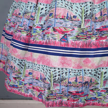 Load image into Gallery viewer, 50s PINK NOVELTY SCENIC HARBOUR AND BOATS PRINT FULL SKIRT -26-27&quot;