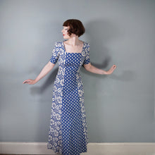 Load image into Gallery viewer, 60s 70s MISTER ANT BLUE WHITE BLOCK PRINT COTTON MAXI DRESS - XS