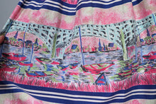 Load image into Gallery viewer, 50s PINK NOVELTY SCENIC HARBOUR AND BOATS PRINT FULL SKIRT -26-27&quot;