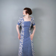 Load image into Gallery viewer, 60s 70s MISTER ANT BLUE WHITE BLOCK PRINT COTTON MAXI DRESS - XS