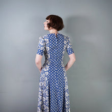 Load image into Gallery viewer, 60s 70s MISTER ANT BLUE WHITE BLOCK PRINT COTTON MAXI DRESS - XS