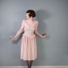 Load image into Gallery viewer, 40s PINK BROCADE RAYON TEA DRESS WITH RUFFLES AND PUFF SLEEVES - XS