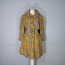 Load image into Gallery viewer, 70s HANDMADE BLACK AND YELLOW CHECK BELTED COAT - L