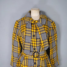 Load image into Gallery viewer, 70s HANDMADE BLACK AND YELLOW CHECK BELTED COAT - L