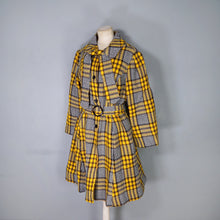 Load image into Gallery viewer, 70s HANDMADE BLACK AND YELLOW CHECK BELTED COAT - L