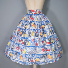Load image into Gallery viewer, 50s NOVELTY SKIRT IN BANQUET FOOD PRINT WITH WINE, FRUIT AND VEGETABLES - 24&quot;
