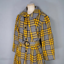 Load image into Gallery viewer, 70s HANDMADE BLACK AND YELLOW CHECK BELTED COAT - L