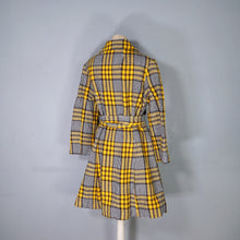 Load image into Gallery viewer, 70s HANDMADE BLACK AND YELLOW CHECK BELTED COAT - L