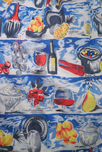 Load image into Gallery viewer, 50s NOVELTY SKIRT IN BANQUET FOOD PRINT WITH WINE, FRUIT AND VEGETABLES - 24&quot;