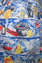 Load image into Gallery viewer, 50s NOVELTY SKIRT IN BANQUET FOOD PRINT WITH WINE, FRUIT AND VEGETABLES - 24&quot;