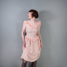 Load image into Gallery viewer, 40s PINK BROCADE RAYON TEA DRESS WITH RUFFLES AND PUFF SLEEVES - XS