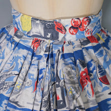 Load image into Gallery viewer, 50s NOVELTY SKIRT IN BANQUET FOOD PRINT WITH WINE, FRUIT AND VEGETABLES - 24&quot;