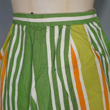 Load image into Gallery viewer, 50s 60s GREEN WHITE AND ORANGE STRIPED SHORT SHORTS - 25"