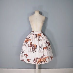 60s JOHN TRAVERS BIG HORSE PRINT THICK COTTON FULL SKIRT - 27-28"