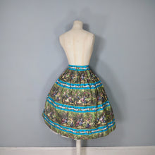 Load image into Gallery viewer, ROCOCO NOVELTY PRINT BLUE GREEN 50s FULL SKIRT - 26&quot;