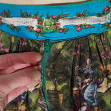 Load image into Gallery viewer, ROCOCO NOVELTY PRINT BLUE GREEN 50s FULL SKIRT - 26&quot;