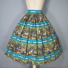 Load image into Gallery viewer, ROCOCO NOVELTY PRINT BLUE GREEN 50s FULL SKIRT - 26&quot;