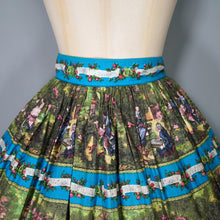 Load image into Gallery viewer, ROCOCO NOVELTY PRINT BLUE GREEN 50s FULL SKIRT - 26&quot;