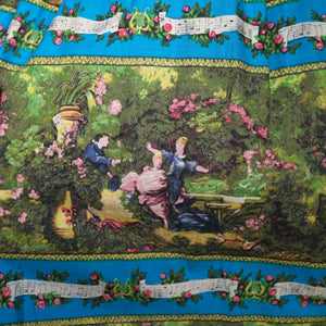 ROCOCO NOVELTY PRINT BLUE GREEN 50s FULL SKIRT - 26"
