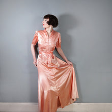 Load image into Gallery viewer, 40s BLUSH PINK SATIN ZIP FRONT LONG LOUNGEWEAR ROBE DRESS - S