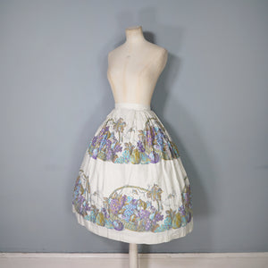 50s FRUIT BASKET NOVELTY HARVEST PRINT FULL COTTON SWING SKIRT - 29"