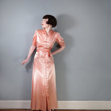 Load image into Gallery viewer, 40s BLUSH PINK SATIN ZIP FRONT LONG LOUNGEWEAR ROBE DRESS - S