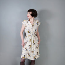 Load image into Gallery viewer, 40s SOFT RAYON JERSEY CREAM NOVELTY DRESS WITH CHERUBS / CUPIDS AND FANS - S