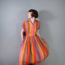 Load image into Gallery viewer, 50s 60s BETTY BARCLAY COLOURFUL RED ORANGE MULTI STRIPE COTTON SHIRTW - S