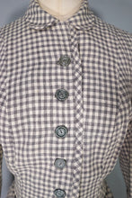 Load image into Gallery viewer, 50s BOBBIE BROOKS LIGHTWEIGHT CREAM AND GREY CHECK FITTED SUMMER JACKET - XS-S