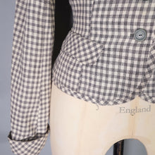 Load image into Gallery viewer, 50s BOBBIE BROOKS LIGHTWEIGHT CREAM AND GREY CHECK FITTED SUMMER JACKET - XS-S