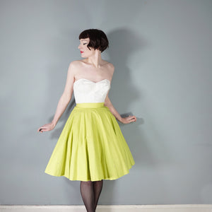 50s RHINESTONED CHARTREUSE TEXTURED COTTON FULL SKIRT - 25.5"