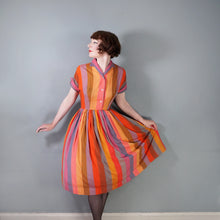 Load image into Gallery viewer, 50s 60s BETTY BARCLAY COLOURFUL RED ORANGE MULTI STRIPE COTTON SHIRTW - S