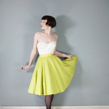 Load image into Gallery viewer, 50s RHINESTONED CHARTREUSE TEXTURED COTTON FULL SKIRT - 25.5&quot;