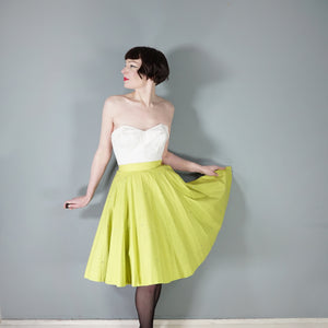 50s RHINESTONED CHARTREUSE TEXTURED COTTON FULL SKIRT - 25.5"